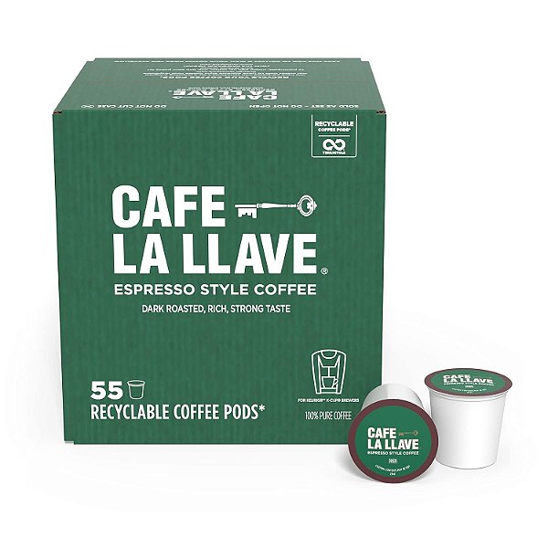 Cafe La Llave Espresso K-Cup (55 unidades) Café em dose única reciclável, compatível com sua máquina de café Keurig K-Cup.
