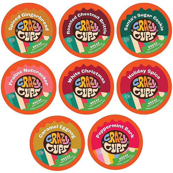 Pacote Variado de Café Descafeinado Crazy Cups para o Natal, Amostra de Café de Natal para Máquinas Keurig K Cup, 50 Unidades - Ótimo Presente de Café para o Natal
