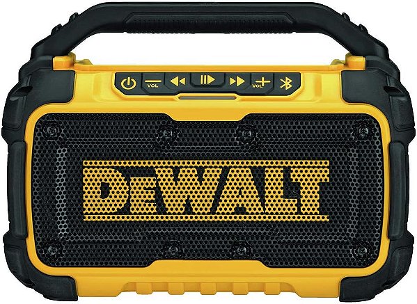Alto-falante DEWALT 20V MAX Bluetooth, Alcance de 100 ft, Durável para Canteiros de Obras, Suporte para Celular Incluso, Dura 8-10 Horas com uma Única Carga (DCR