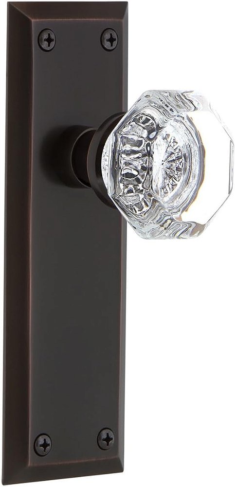 Maçaneta de porta de cristal Nostalgic Warehouse New York & Waldorf com placa