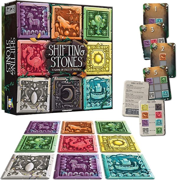 Gamewright - Shifting Stones - Um Jogo de Estratégia Familiar Visual e de Tomada de Decisões com Tiles, Cartas e Táticas, 8 anos +