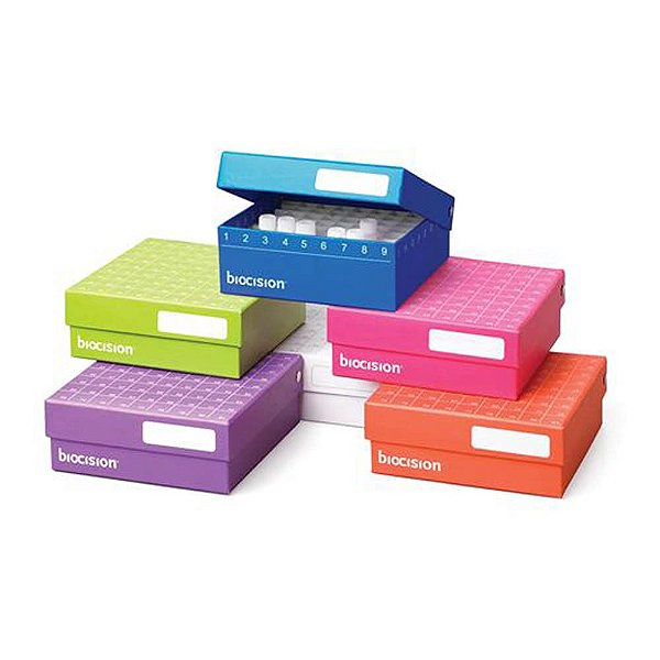 Caixa Criogênica Articulada TruCool Roxa Biocision BCS-217P, com Furos de Drenagem para LN2 (Conjunto de 5)