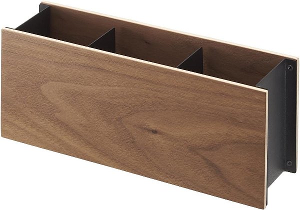 Organizador de mesa Yamazaki Home Caddy - Porta-controles remotos de TV e suporte para canetas | Aço + Madeira, Tamanho Único, Marrom