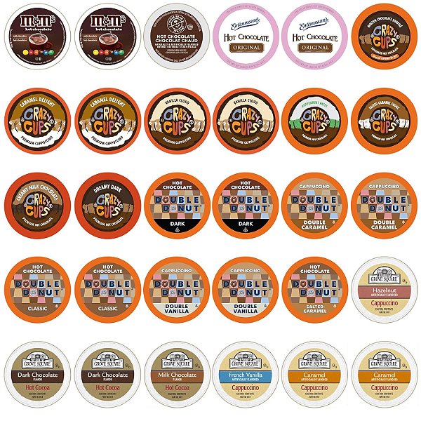 Pacote de Variedades de Cappuccino e Chocolate Quente, Incluindo Chocolate Quente Aromatizado e Café Cappuccino para Máquinas Keurig KCup, Pacotes de Café com Cacau Quente, Conjunto de Café,
