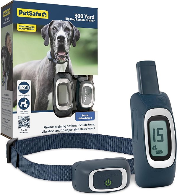 Coleira de Treinamento Remoto PetSafe - Alcance de 300 jardas (900 pés) - Coleira para Cães Médios ou Grandes - Escolha entre Tom, Vibração ou 15 Níveis de Estimulação Estática para Tre