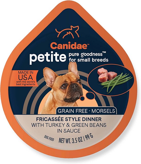Alimento úmido premium para cães pequenos Canidae Pure Petite, pedaços com peru e feijão verde, 3,5 oz, (Caixa com 12 unidades) Sem grãos