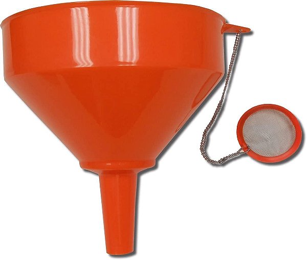Funil de plástico para óleo de cozinha King Kooker 8 com filtro de malha de aço inoxidável reutilizável anexado