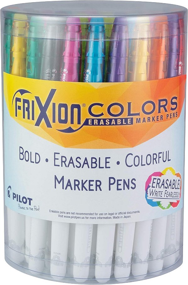 Caneta Marcadora Apagável Pilot, FriXion Colors, Ponta Grossa, Kit com 36, Cores Sortidas