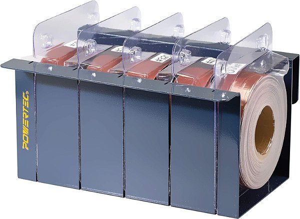 Rolo de Lixa Abrasiva POWERTEC 4RA2101 para Automóveis/Madeira em Caixa de Metal | Caixa Dispensadora com 5 Rolos de Lixa – Inclui Granulações Variadas 150/240/320/400/