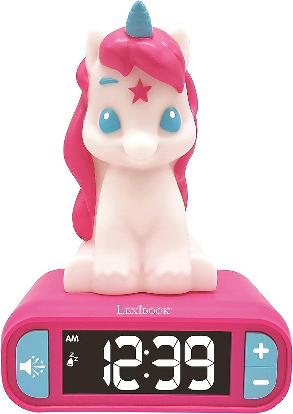 Relógio Despertador Digital Unicornio para Crianças com Luz Noturna, Soneca e Efeitos Sonoros de Unicórnio, Relógio Infantil, Unicórnio Luminoso, Cor Rosa - RL800UNI