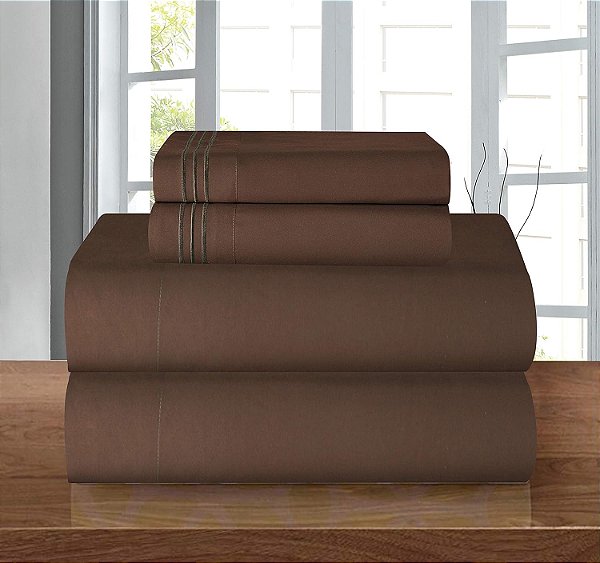 Conjunto de lençóis de cama luxuosos e macios de alta qualidade, resistente a rugas, da marca Elegant Comfort 1500 Premier, para cama de casal, cor marrom chocolate.