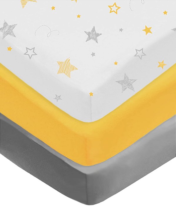 American Baby Company 3 Pack Fitted Pack N Play Playard Sheet 27 x 39, Soft Breathable 100% Cotton Jersey Pack and Play Sheet, Golden Yellow Star/Yellow/Gray, for Boys and Girls, Fits Most Mini Crib

Empresa Americana de Bebê