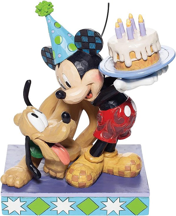 Enesco Disney Tradições por Jim Shore Pluto e Mickey Mouse Figurine de Bolo de Aniversário, 6.2 Polegadas, Multicolorido