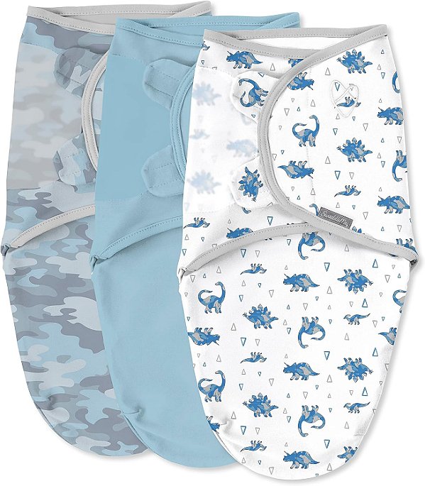 SwaddleMe by Ingenuity Original Swaddle - Tamanho Pequeno/Médio, 0-3 Meses, 3 Pacotes (Dino)