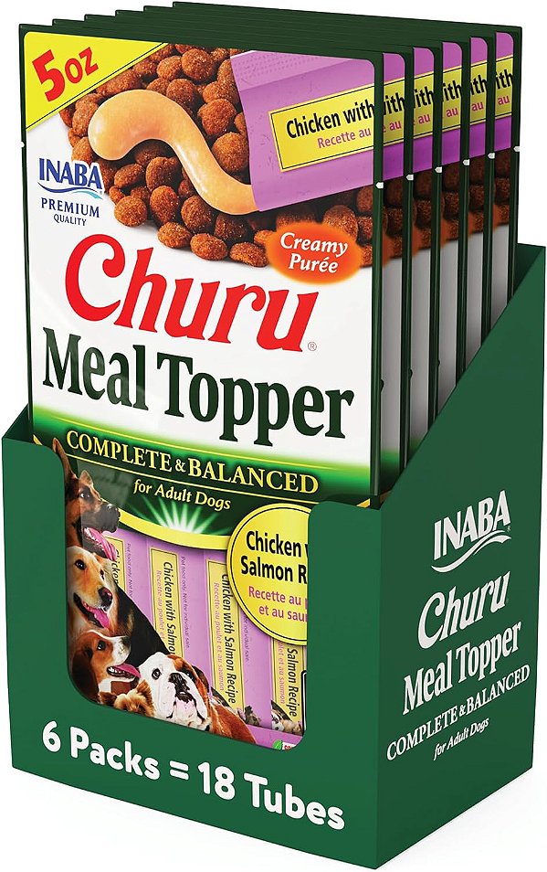 INABA Churu Meal Topper para Cães, Completo e Equilibrado, Cremoso, Complemento Alimentar em Purê para Cães, Tubo de 1,69 Onças, 18 Tubos (3 por Embalagem), Rece