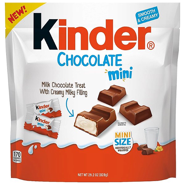 Chocolate Kinder Mini, Pacote a granel de 29,2 oz, Até 138 Minis, Barra de Chocolate ao Leite com Recheio Cremoso de Leite, Balas Embaladas Individualmente