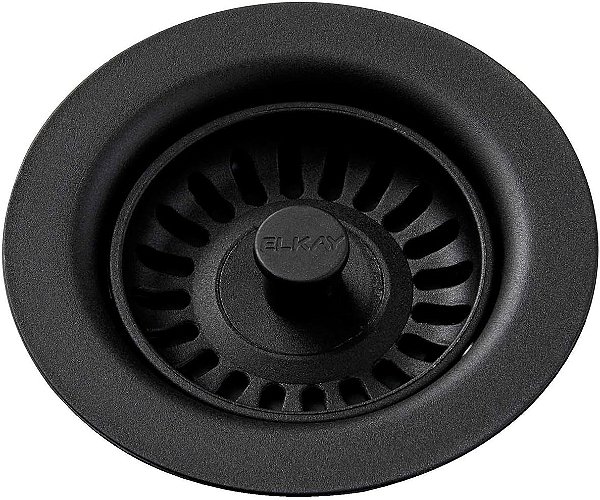 Adaptador de drenagem de polímero Elkay LKQS35CA com coador removível e tampa de borracha, Caviar.