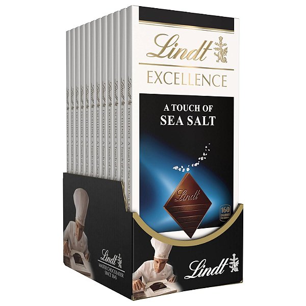Barra de Chocolate Negro Lindt EXCELLENCE com Sal Marinho, Chocolate em Barra para o Dia dos Namorados, 3.5 oz. (Pacote com 12)