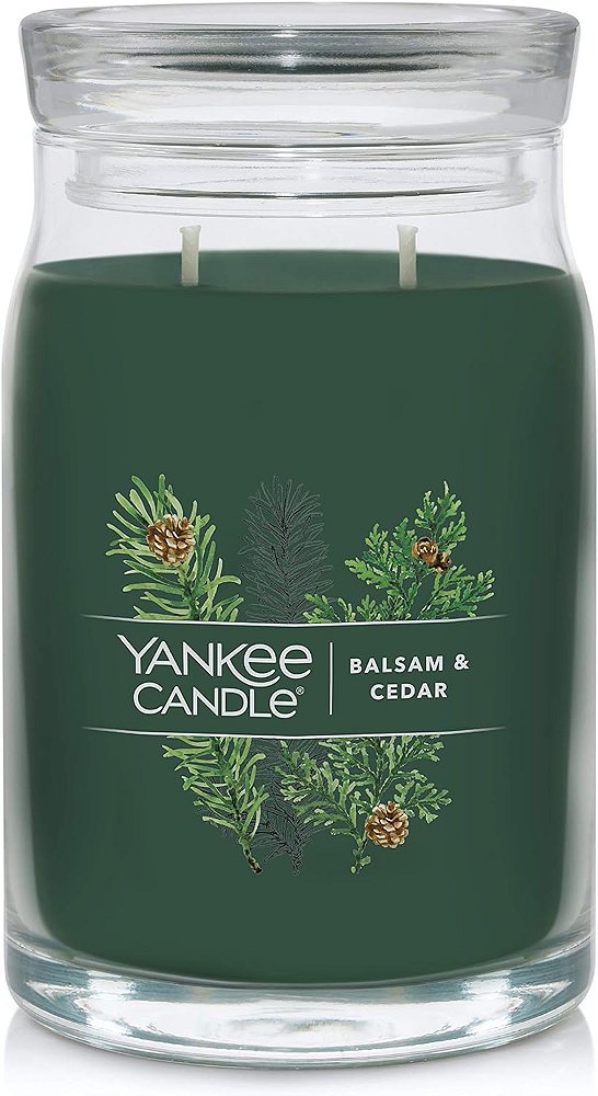 Vela grande com 2 pavios em frasco de 20 onças com perfume de bálsamo e cedro da Yankee Candle, mais de 60 horas de queima, vela de Natal | de feriado