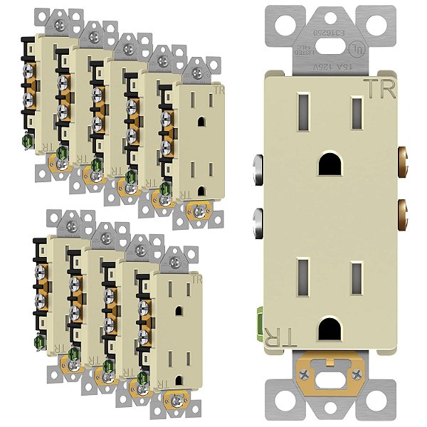 Tomada decorativa Enerlites, à prova de manipulação, acabamento brilhante, padrão residencial, 3 fios, auto-aterramento, 2 polos, 15A 125V, UL listado, 61501-TR-I-