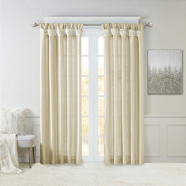Cortina Única de Faux Seda Madison Park Emilia com Forro de Privacidade, Topo com Aba de Torção DIY, Cortina para Sala de Estar, Quarto e Dormitório, 50x84, Champanhe