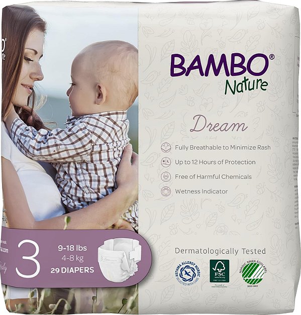 Fraldas Premium Bambo Nature para Bebês (TAMANHOS 0 A 6 DISPONÍVEIS), Tamanho 3, 29 unidades