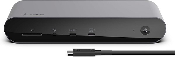 Estação de acoplamento Belkin Thunderbolt 4 com entrega de energia de 90W para MacBook e Windows - Display 8K/Dual 4K, Cabo Thunderbolt 4, HDMI, Ethernet, Portas SD e de Áudio, Cinza