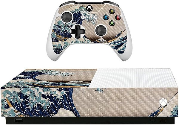 Adesivo de Fibra de Carbono MightySkins para Microsoft Xbox One S All-Digital Edition - Grande Onda de Kanagawa | Acabamento Protetor de Fibra de Carbono Texturizada | Fácil de Aplicar e Trocar Estilos | Feito