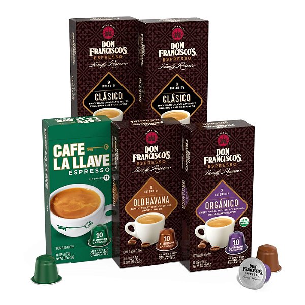 Pacote de Variedade de Cápsulas de Espresso Don Francisco's and Cafe La Llave - 50 unidades - Cápsulas de Espresso em Alumínio Reciclável para Servir Individual, Compatíveis com Máquinas Nespresso da Linha Original
