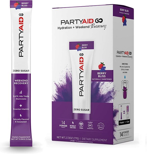 FESTAAID GO! Sinta-se bem hoje à noite e amanhã, Zero Açúcar, 5-HTP, Complexo B, Cardo-Mariano, Eletrólitos, Sem Sabores ou Adoçantes Artificiais, Livre de