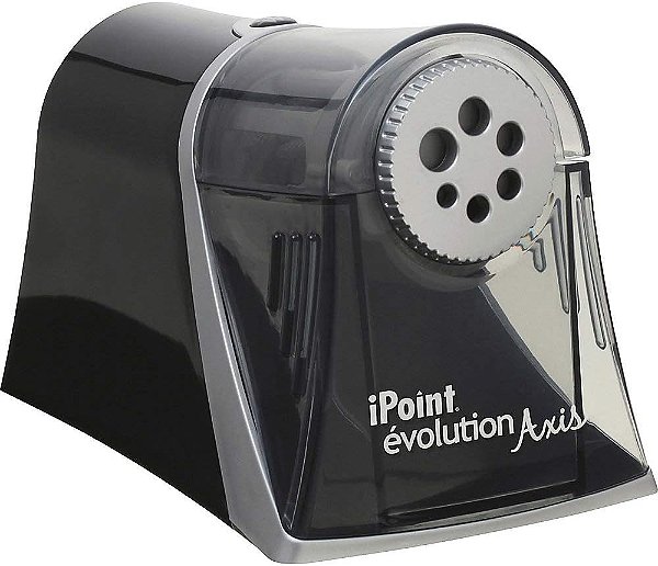 Afiador de lápis elétrico Westcott iPoint Evolution Axis Heavy Duty para sala de aula, preto e prata