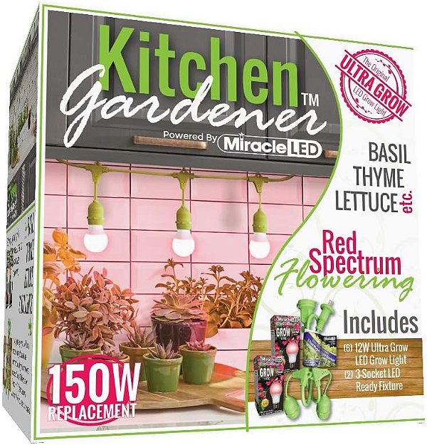 Kit de Lâmpada de Cultivo de LED de 3 Soquetes para Jardim de Cozinha Miracle LED 601906 com Lâmpadas de Crescimento de Espectro Vermelho para Flores Ultra Bright Substituindo 150W (pacote com