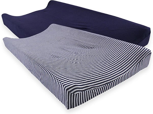 Capa de trocador de algodão orgânico para bebê unissex Touched by Nature, azul marinho e cinza mescla, tamanho único