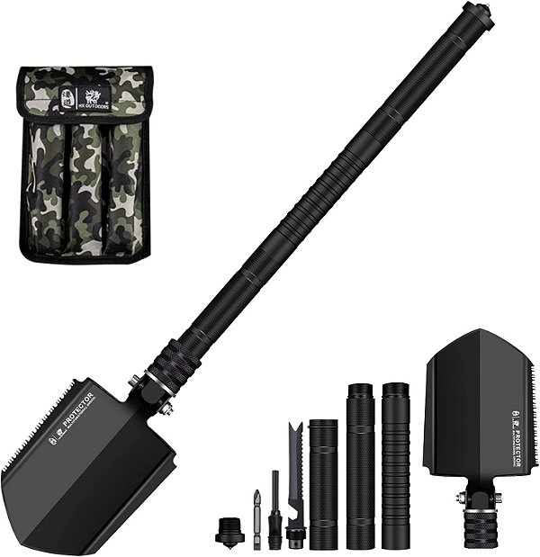 Pá de acampamento HX Outdoors, pá dobrável militar, pá de sobrevivência dobrável multitool - pá tática com pá dobrável para mochila, escavação, caminhada, emergência automotiva.