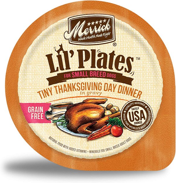 Merrick Lil’ Plates Premium Livre de Grãos Natural, Comida Úmida Macia para Cães Pequenos, Pequeno Jantar de Ação de Graças