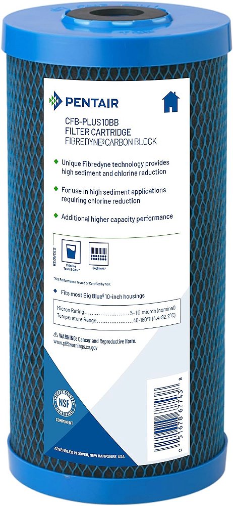 Filtro de água de carbono Pentair Pentek CFB-Plus10BB Big Blue, 10 polegadas, Cartucho de substituição de bloco de carbono modificado Fibredyne Whole House, 10 x 4,5, 5-10