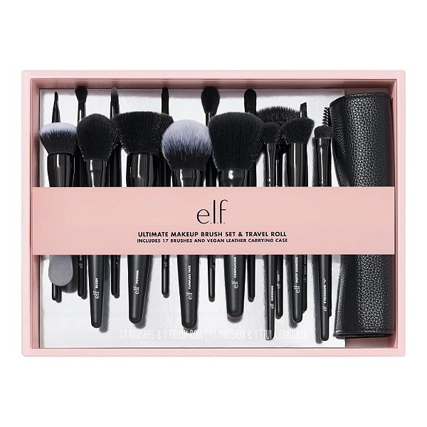 e.l.f. Conjunto de Pincéis de Maquiagem Definitivo & Estojo de Viagem, Kit de 17 Peças, Pincéis para Sombra, Base, Pó, Corretivo e mais, Vegano & Livre de Crueldade