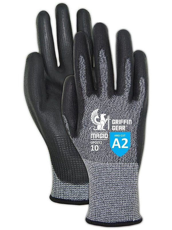 Luvas de Trabalho Resistentes a Cortes de Uso Geral MAGID Nível A2 com Aderência Seca, 12 pares, Revestidas com Poliuretano, Tamanho 11/XXL, 15-Gauge Hyperon Shell