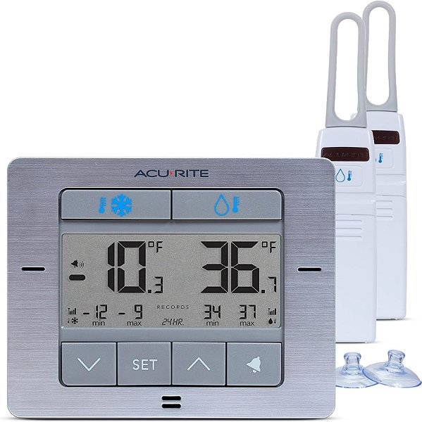 Termômetro digital sem fio para geladeira e freezer da AcuRite com alarme, temperatura máxima/mínima para casa e restaurantes (00515M) 4,25 x 3,75