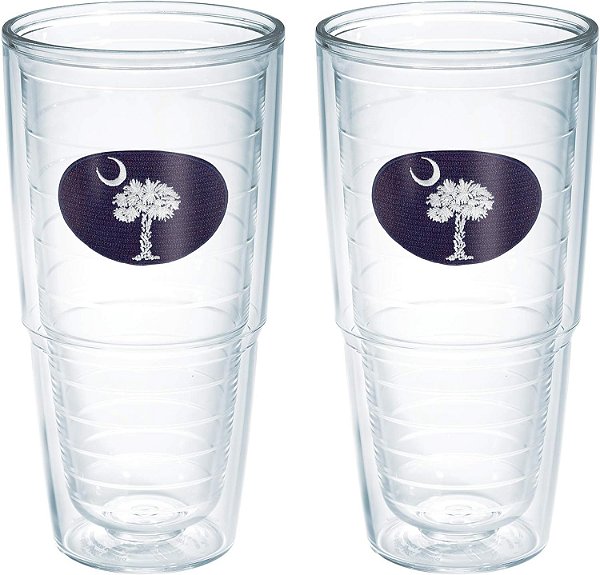 Copo de viagem isolado de parede dupla Tervis Bandeira da Carolina do Sul feito nos EUA mantém bebidas frias e quentes, 24oz 2pk, Azul Marinho e Branco