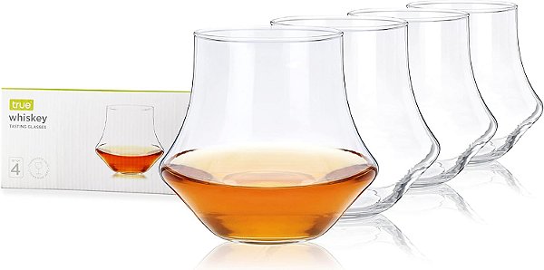 Copos de uísque verdadeiros, copos para bourbon, uísque escocês, copo de uísque elegante e curvo para saborear, presentes para bebedores de uísque, 12 onças, conjunto de 4.