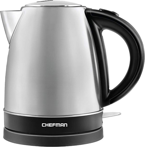 Chaleira Elétrica Chefman em Aço Inoxidável com Base Giratória 360°, Desligamento Automático e Proteção contra Ebulição a Seco, Interior Livre de BPA e Alça de Toque Frio, Capacidade para mais de