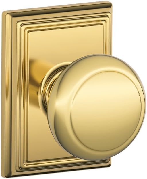 Coleção Addison Andover da SCHLAGE F10 e 505 Knob de passagem, latão polido PVD brilhante