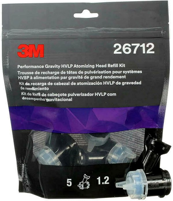 Kit de Recarga de Cabeça Atomizadora 3M Performance Gravity HVLP, 26712, Tamanho 1.2, Azul, para uso com Pistola de Pulverização 3M Performance e Copos de Tinta 3M PPS 2.