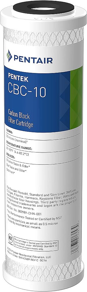 Filtro de água de carbono Pentair Pentek CBC-10, 10 polegadas, Cartucho de substituição de bloco de carbono sob pia com carbono ativado em pó (PAC) ligado, 10 x 2.5