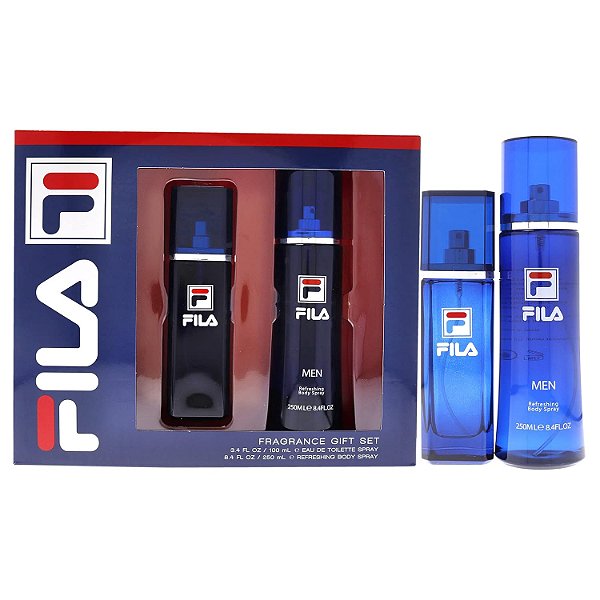 Conjunto de presentes de fragrância FILA para homens - Fragrância fresca, limpa e refrescante e body mist - Força extra, aroma duradouro - Design de frasco portátil e elegante - 2 peças