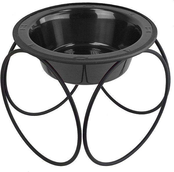 Platinum Pets Olympic Alimentador Único com Tigela de Aço Inoxidável para Cães, Médio, Preto Cromado