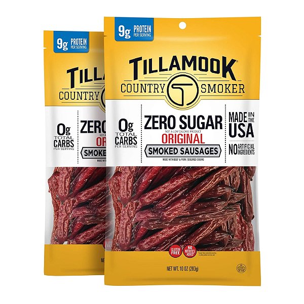 Salsichas defumadas sem açúcar zero açúcar Keto Friendly Tillamook Country Smoker, 10 onças (pacote de 2)