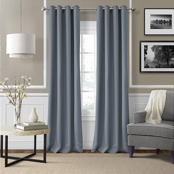 Elrene Home Fashions Essex Grommet Top Solid Linen Look Cortina de janela única de painel, 50 x 84, Azul