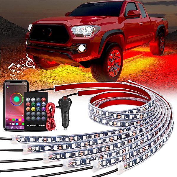 Luzes de Tira Neon de Acento para Carro Nilight 6Pcs 300 LEDs RGB Multi Cor DIY Função Ativa de Som Modo de Música com Controle via Aplicativo e Controle Remoto para Carro, Van, SUV, Cam